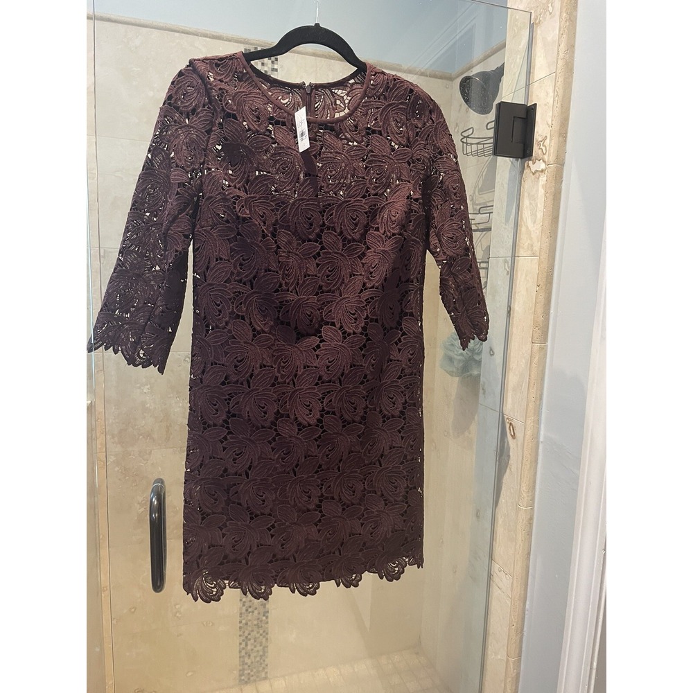 Ann Taylor LOFT Women Purple Lace Sheath Dress 3/4 Sleeve Size 2 Red Wine NWT